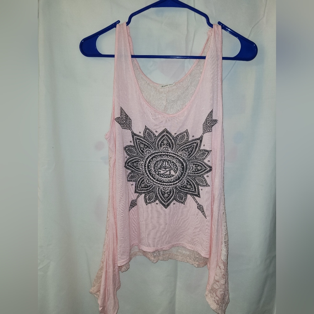 Womens S pink tank with lace back